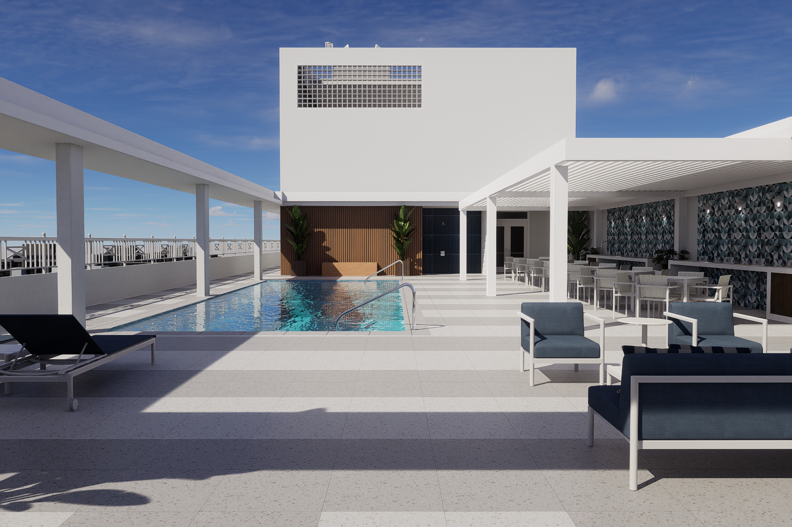 Modern residential pool and exterior visualization